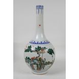 A famille vert porcelain bottle vase decorated with figures and kylin in a landscape, Chinese Kangxi