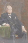 After Oswald Birley, lithographic print of Sir Winston Churchill, 17" x 22"