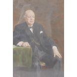 After Oswald Birley, lithographic print of Sir Winston Churchill, 17" x 22"