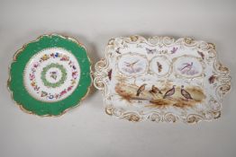 A C19th porcelain desk standish decorated with game birds and butterflies in the manner of