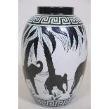 A Keralouve Art Deco style ceramic vase, decorated with a procession of elephants, stamped Keralouve