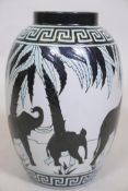 A Keralouve Art Deco style ceramic vase, decorated with a procession of elephants, stamped Keralouve