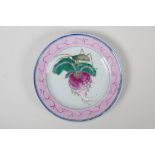A late C19th/early C20th famille rose porcelain cabinet plate decorated with a radish and cricket,