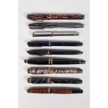 Six Waterman fountain pens to include two Canadian made, and one in a white metal body with 18k nib,