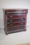 A Victorian mahogany Scotch chest with top moulded frieze drawer over four long drawers, flanked