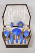 A Walker & Hall of Sheffield hallmarked silver and blue enamel dressing table vanity set and desk
