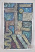 A mid C20th painted plaster plaque in the Troika style, unsigned, 19" x 31"