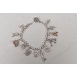 A 925 silver charm bracelet, 7" long, 27g gross