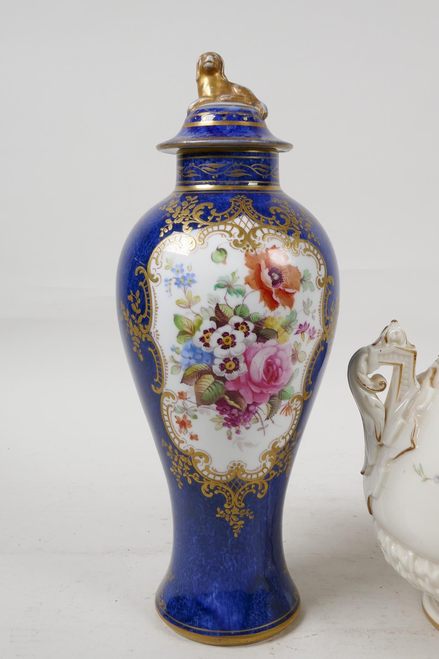 A Royal Worcester vase with two handles and reticulated neck, 6" high, and a porcelain vase - Image 2 of 5