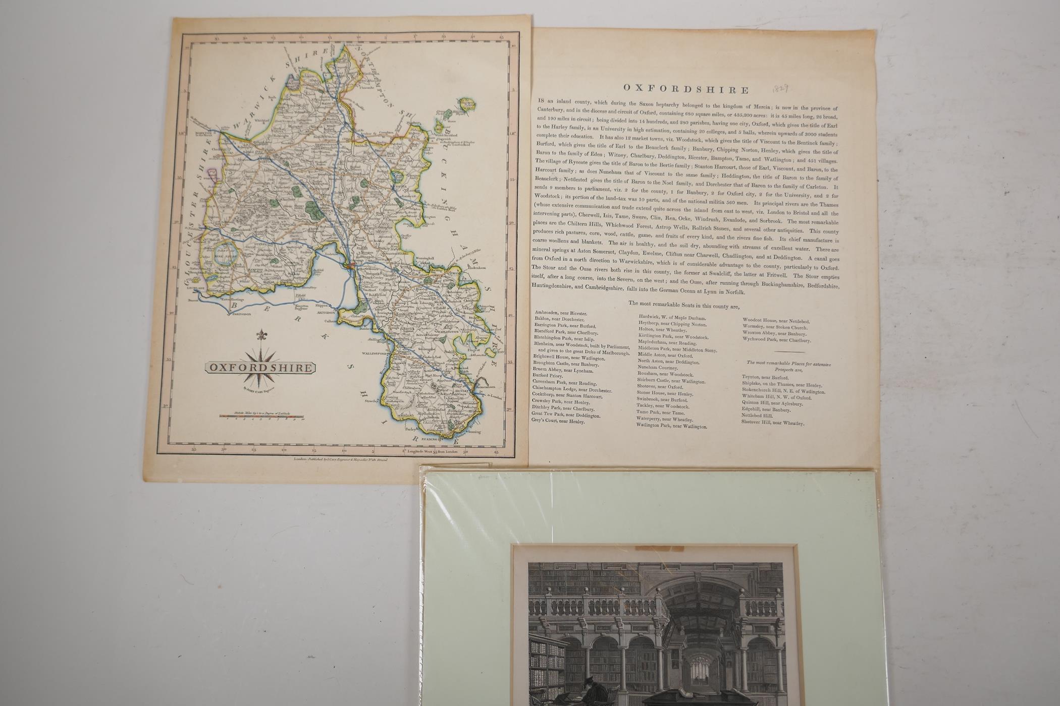A map of Oxfordshire after John Cary, 9" x 11", together with a written description of the county - Image 3 of 4
