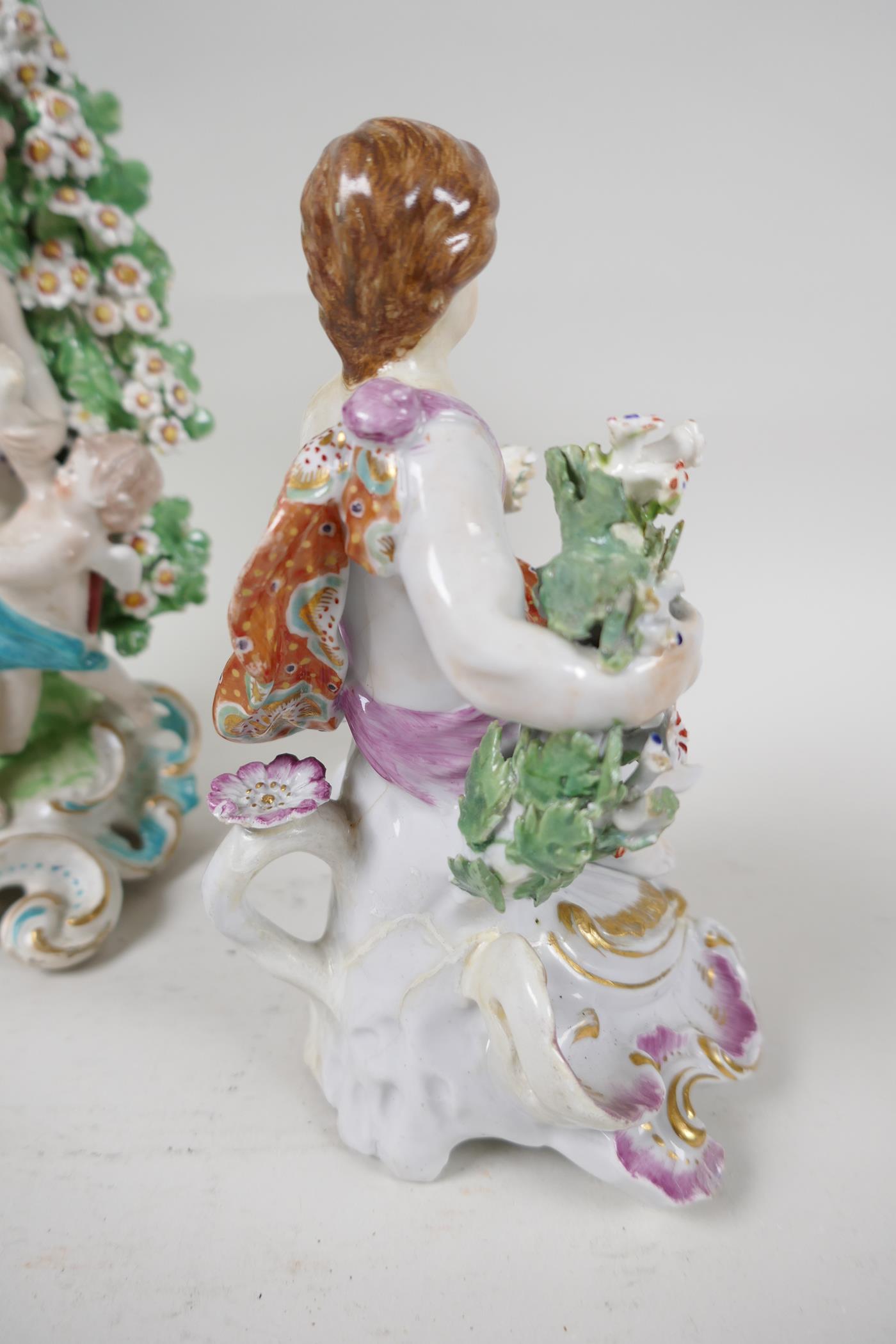 Three early English porcelain figures, a brocage figure of a woman and child (Chelsea) 8" high, a - Image 5 of 7