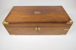 A brass bound mahogany writing box with fitted interior, 20" x 10" x 6½"