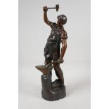 A. Inrofilac, bronze figure of a blacksmith at work, signed, 15½" high
