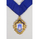A 9ct gold and enamel medal for the position of Post Master of the Billingsgate Word Club, with