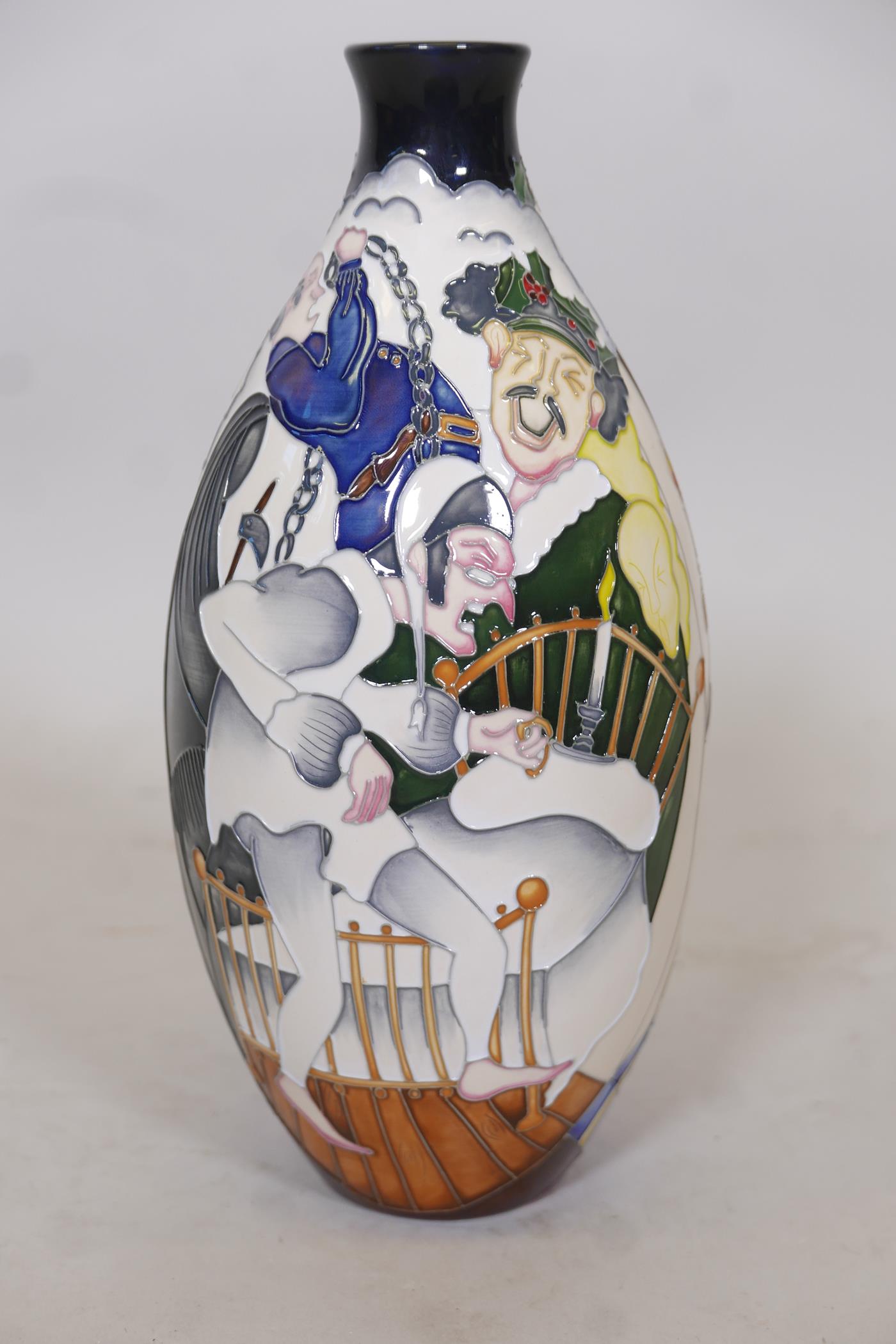 A Moorcroft trial vase with designs from Dickens' Christmas Carol of Scrooge and Tiny Tim verso, - Image 2 of 3
