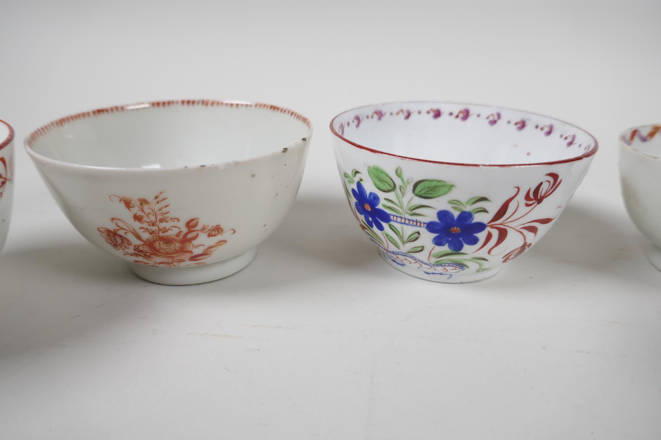 Six late C18th English porcelain tea bowls, various manufacturers - Image 3 of 7