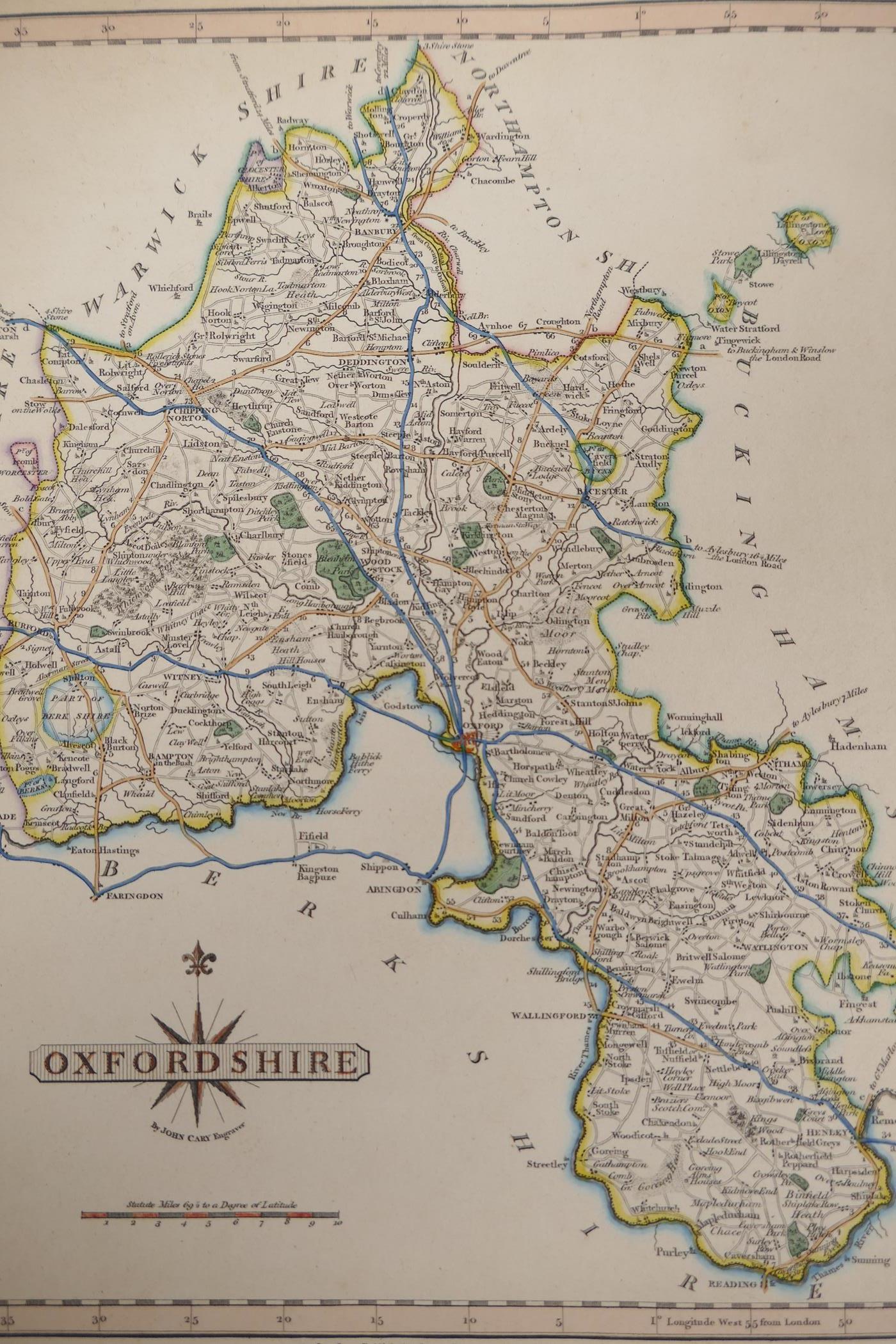 A map of Oxfordshire after John Cary, 9" x 11", together with a written description of the county