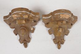 A pair of C19th gilt carved hardwood wall brackets, 6" wide