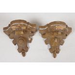 A pair of C19th gilt carved hardwood wall brackets, 6" wide