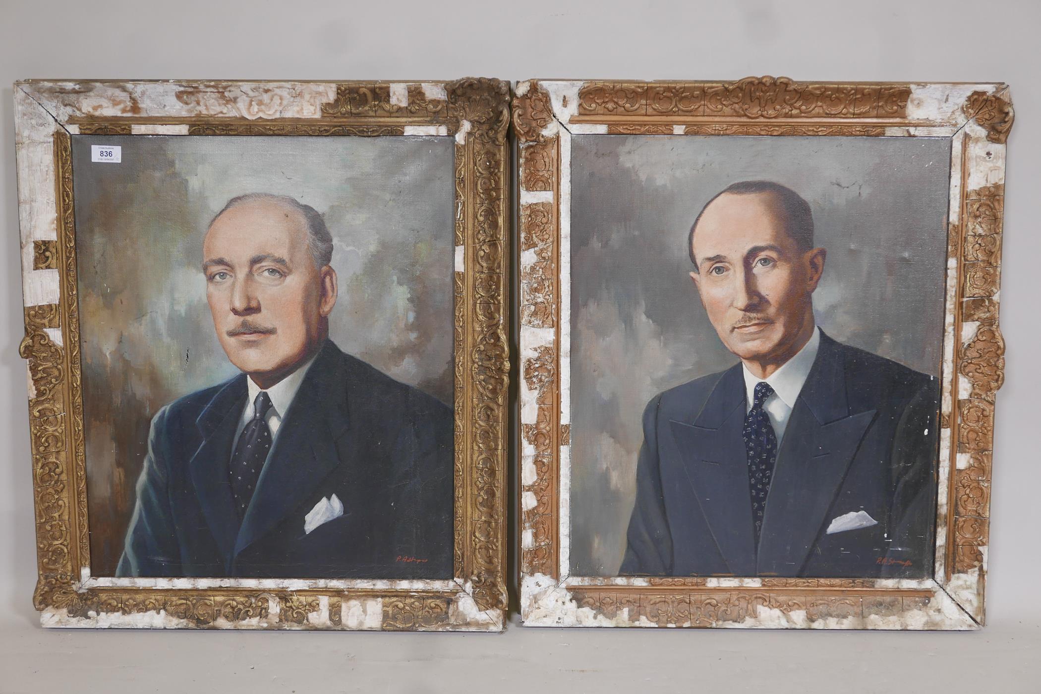 A pair of portraits of gentlemen, signed indistinctly P.A. St...?, oils on canvas, 20" x 24"