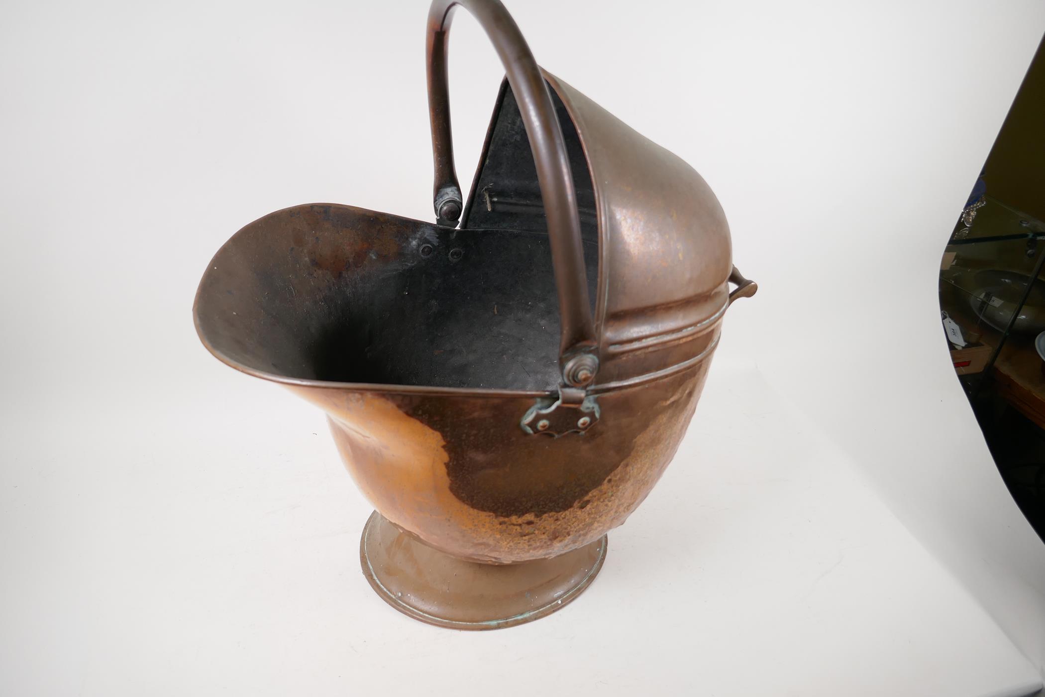 A helmet shaped copper coal scuttle, 21" high - Image 2 of 4