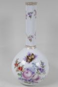 A continental porcelain vase painted with sprays of flowers, 13" high