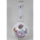 A continental porcelain vase painted with sprays of flowers, 13" high