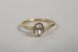 A silver gilt uncut diamond solitaire ring, size 'P'