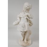 A late C19th/early C20th carved alabaster figure of a young girl, 14" high