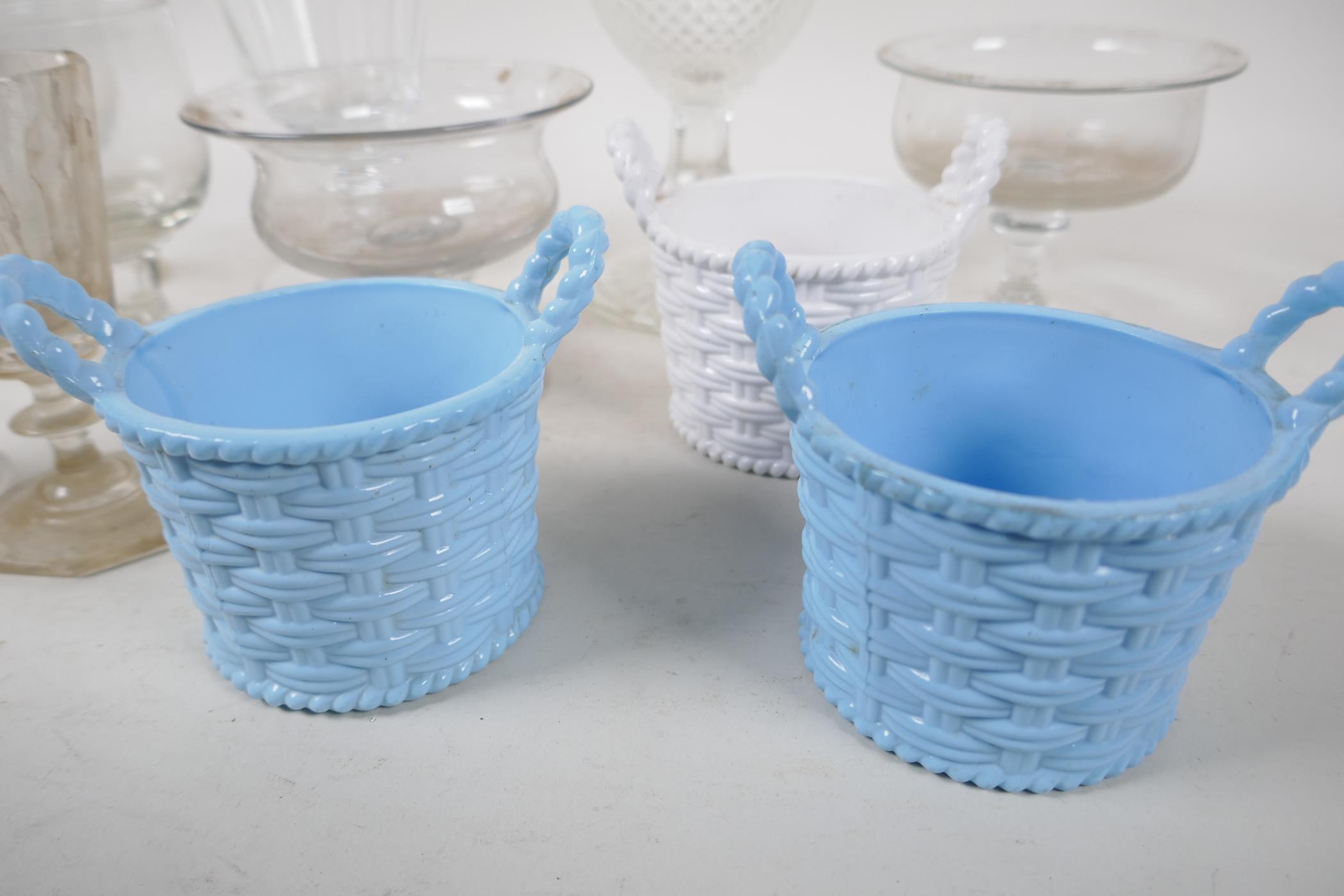 A quantity of C19th glasses and three milk glass basket posey holders - Image 2 of 4