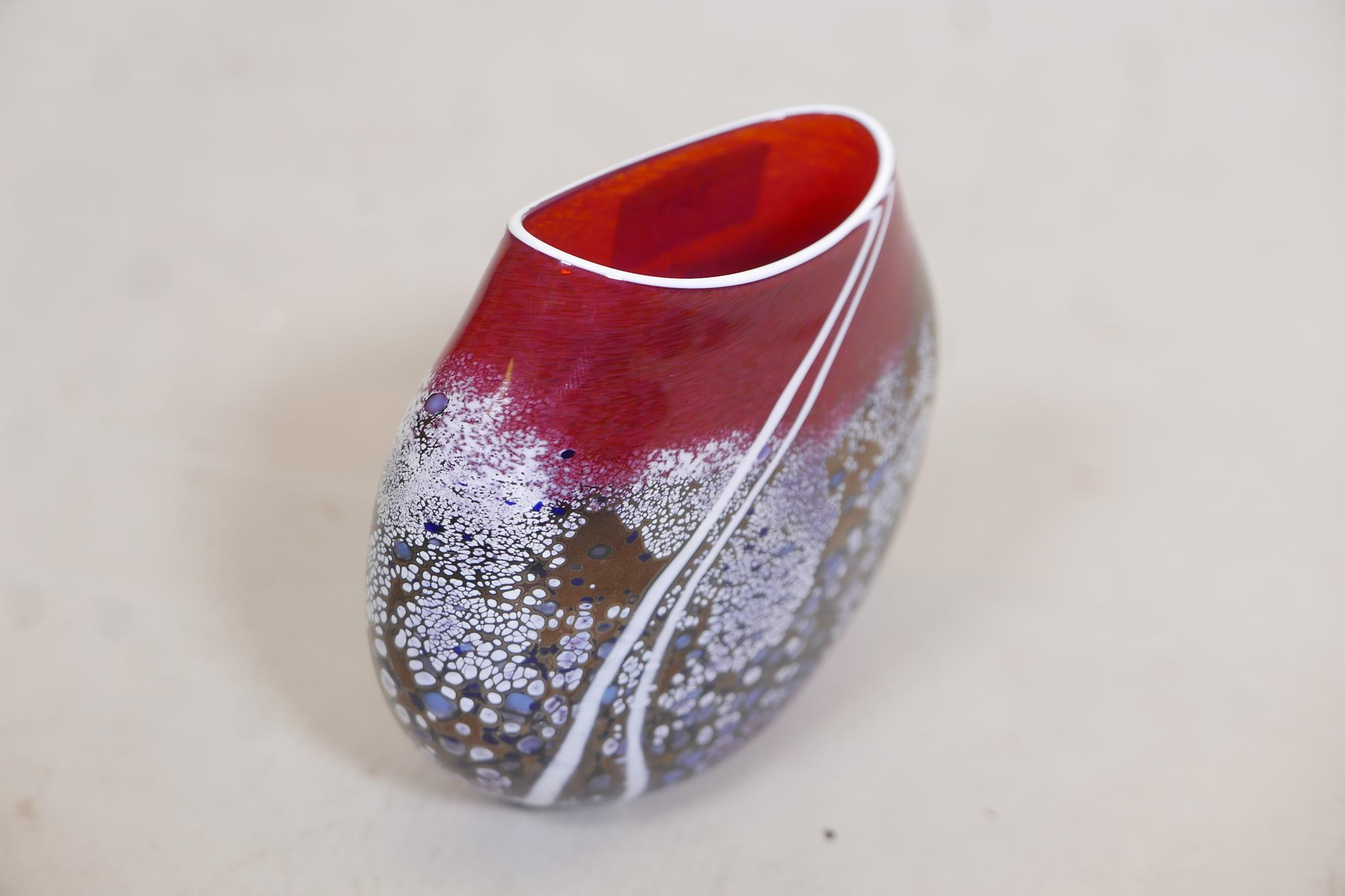 A Martin Andrews 'Sunset' purse shaped glass vase, signed and dated 2014, 5" high - Image 3 of 4