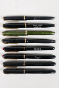 Four Conway Stewart 'Shorthand' fountain pens and four Waterman 503 fountain pens, all with 14k nibs