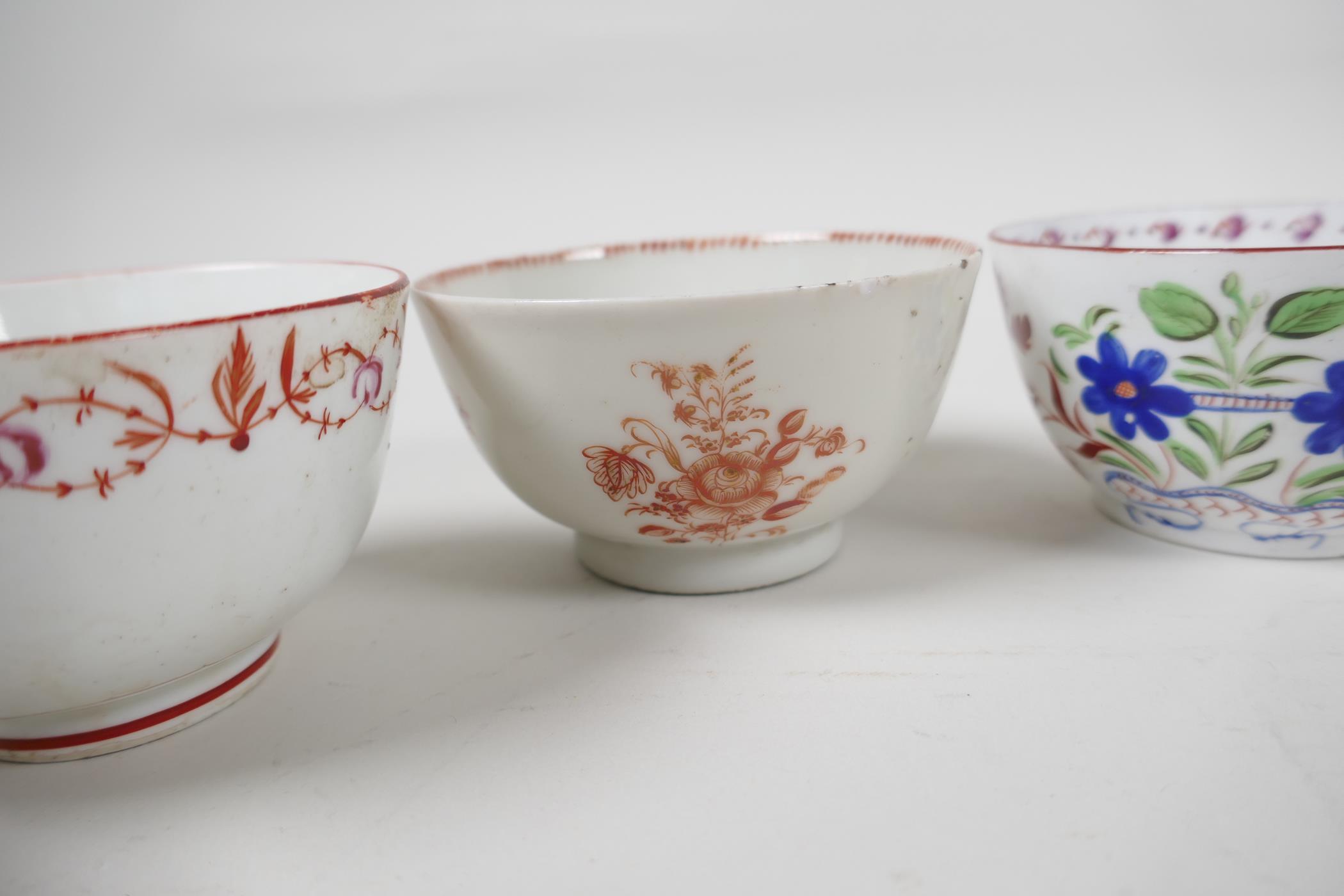 Six late C18th English porcelain tea bowls, various manufacturers - Image 5 of 7
