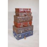 Six vintage travel cases, largest 28" x 17"
