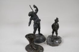 Three bronze figures, a bearded man and snake, after the classic, A/F, 10" high, a boy and duck