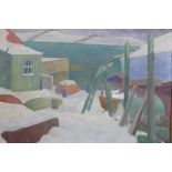 Romeo Charles Toogood, (Irish), harbour scene under snow, signed and dated 1958, inscribed verso,