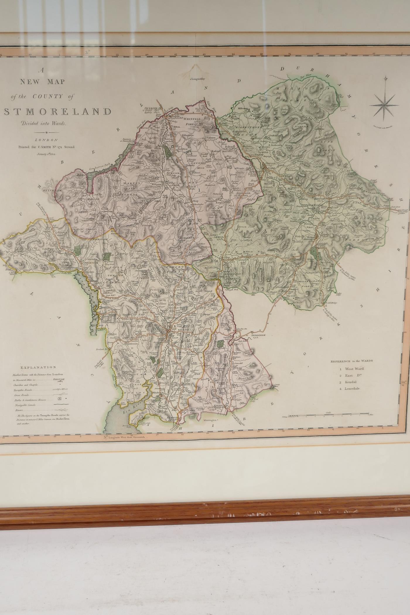 A map of Westmorland, printed in London for C. Smith, January 1804, 21" x 19" - Image 2 of 3