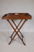 A C19th oak butlers tray on stand, 33" x 27" x 17"