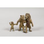A Vienna style cold painted bronze figure of lions, 3" wide