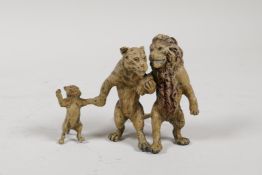 A Vienna style cold painted bronze figure of lions, 3" wide