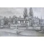 A.W. Henley, View of the Thames at Hammersmith with The Dove public house, signed gouache,  11 " x