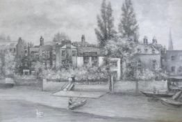 A.W. Henley, View of the Thames at Hammersmith with The Dove public house, signed gouache,  11 " x