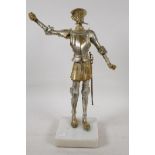 A plated bronze figure of Don Quixote, 14" high
