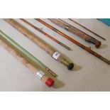 A vintage Army & Navy of Victoria three section fishing rod, 8½ft, another by Eggington & Son,