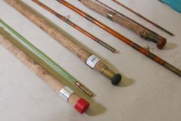 A vintage Army & Navy of Victoria three section fishing rod, 8½ft, another by Eggington & Son,