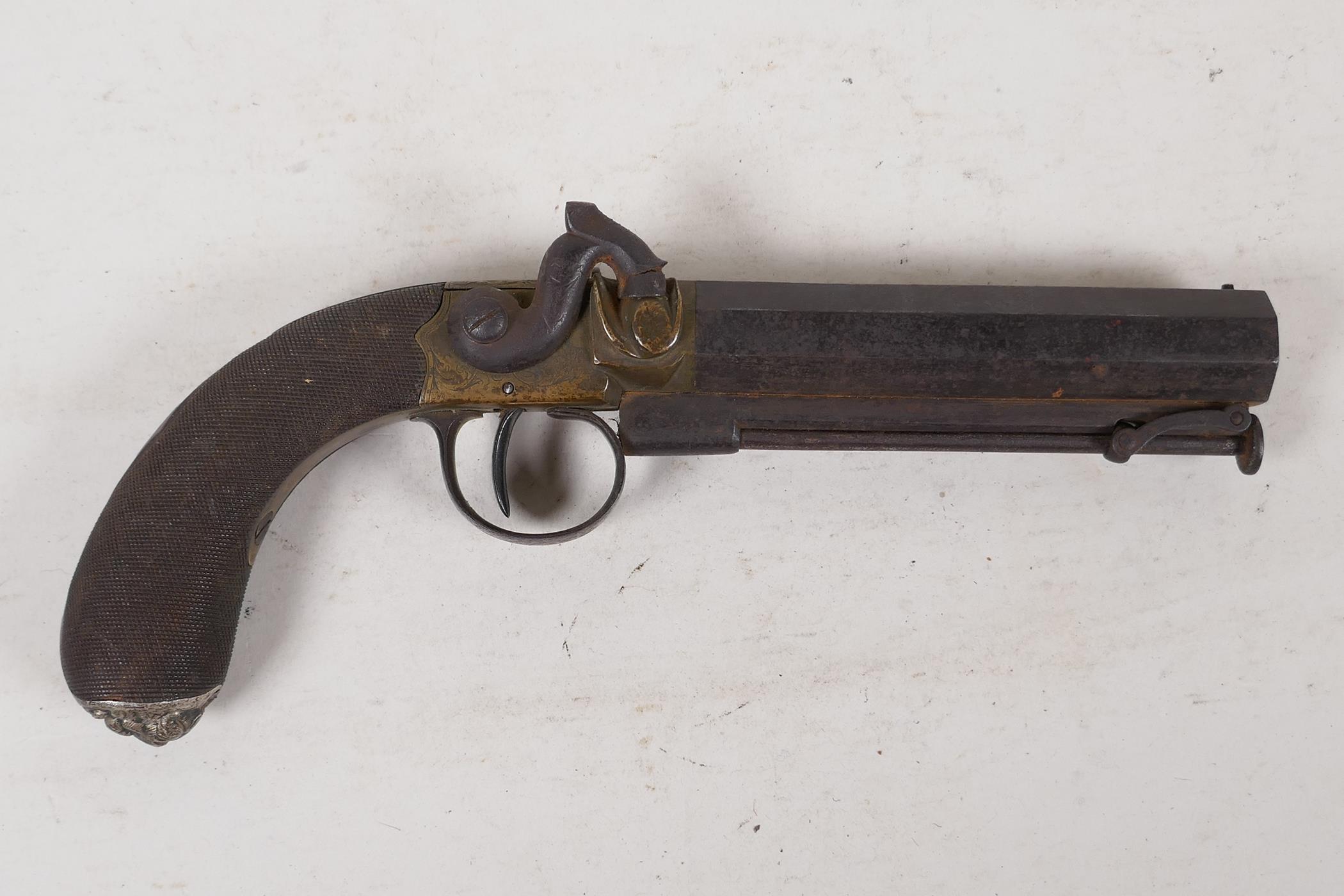 William Hollis of Cheltenham, a Lion pommel percussion cap belt pistol with 4" barrel captive ram