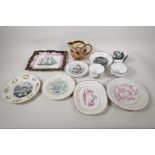 A collection of C19th lustreware porcelain to include  a Sunderland 'Flying Cloud' plaque, 9" x