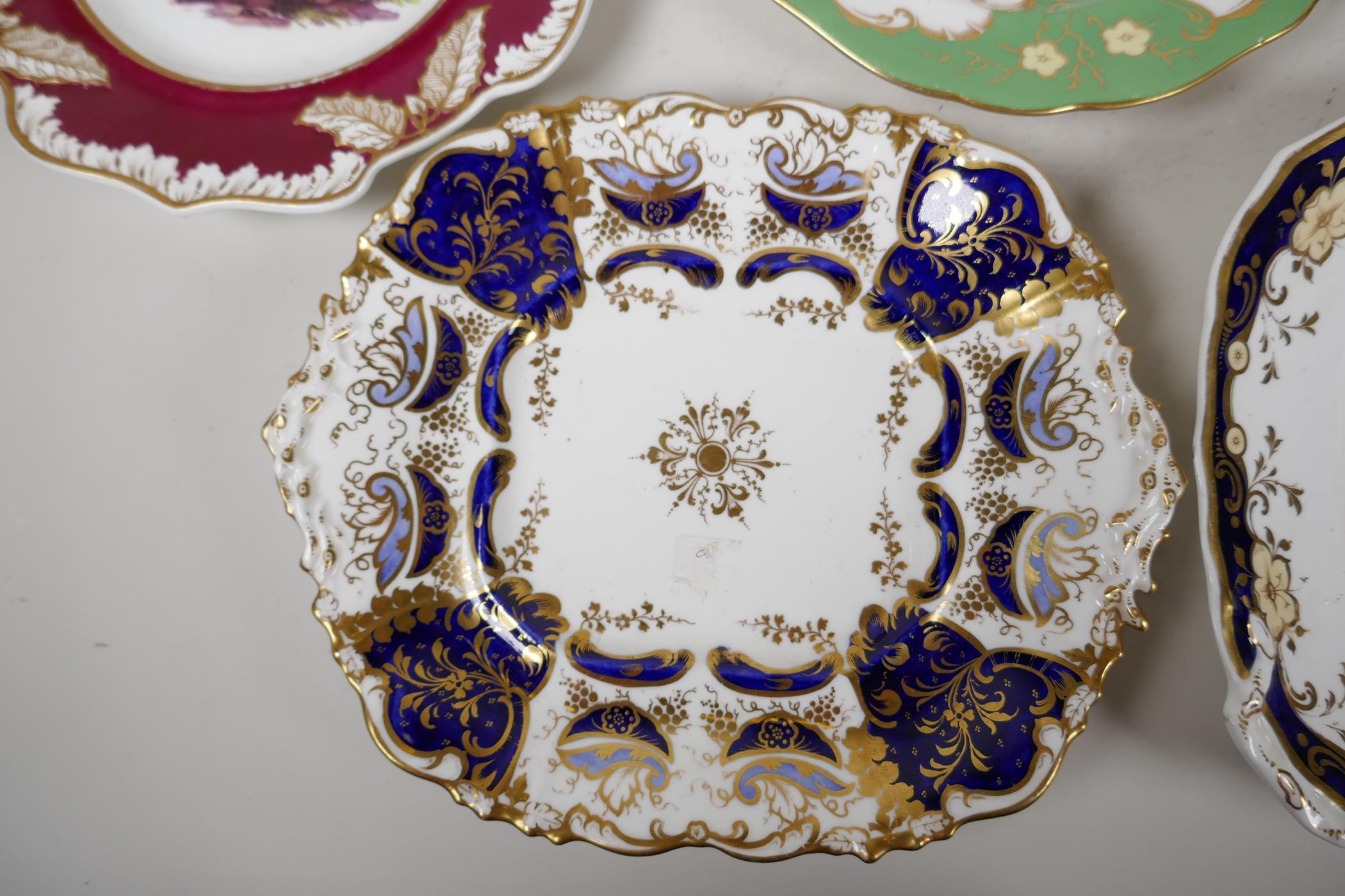 Five decorative C19th English pottery plates with painted decoration, various factories from the - Image 6 of 7