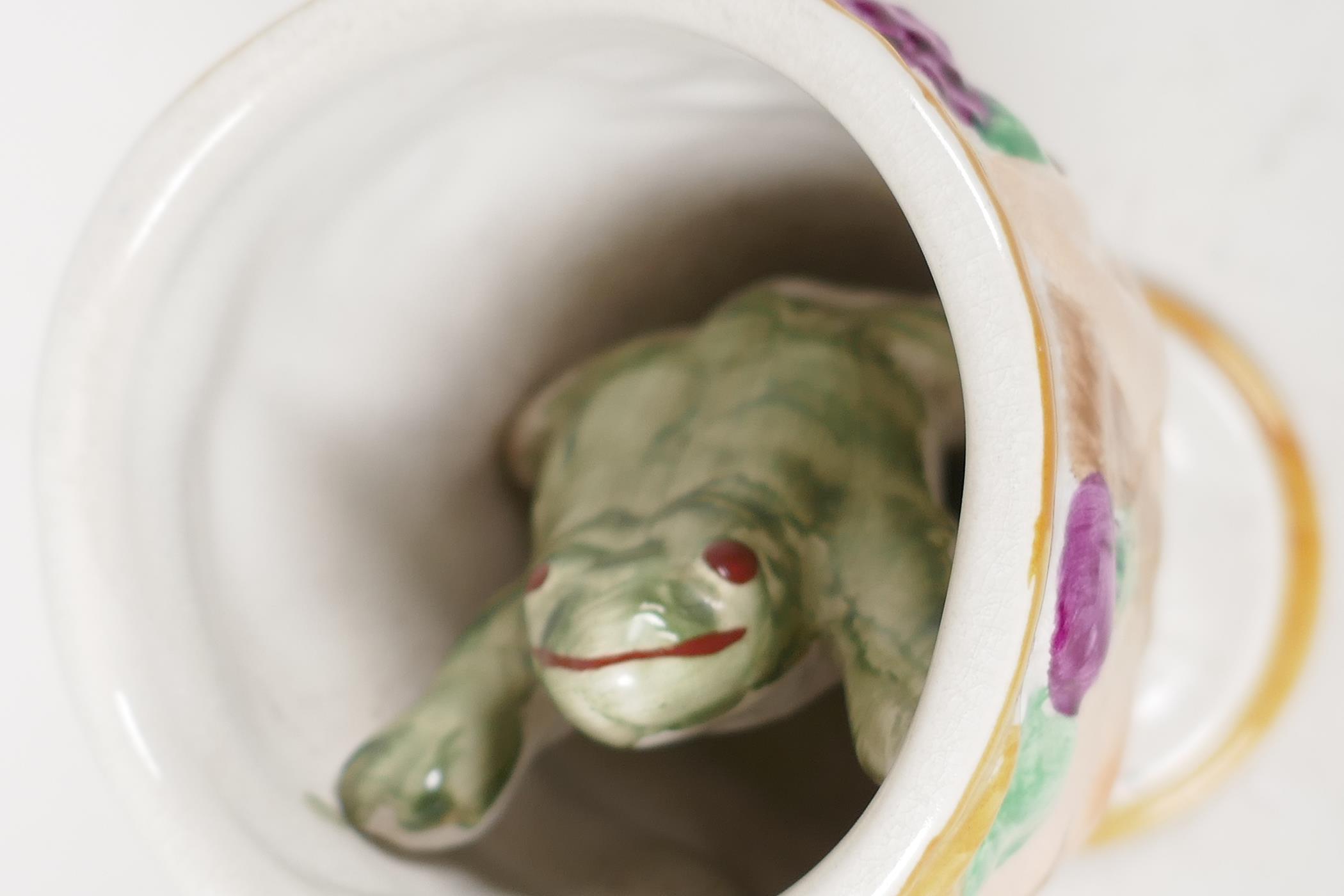 A Fayence Bacchus face mug with surprise frog inside, 5" high - Image 4 of 5