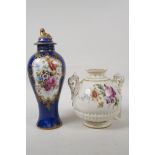 A Royal Worcester vase with two handles and reticulated neck, 6" high, and a porcelain vase